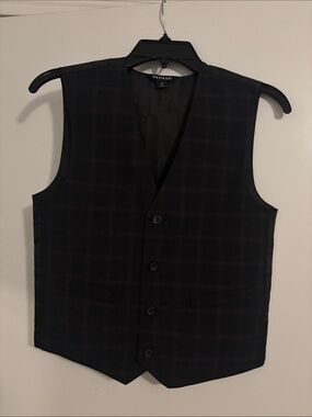 George Boys Black Windowpane Plaid Dress Vest